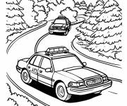 Coloriage Voitures de police en mission dans la montagne