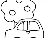 Coloriage Arbre et Voiture pour enfant