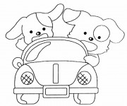 Coloriage et dessins gratuit Chiots dans leur voiture à imprimer