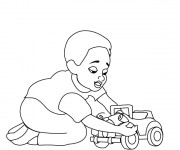 Coloriage Enfant joue avec sa petite voiture