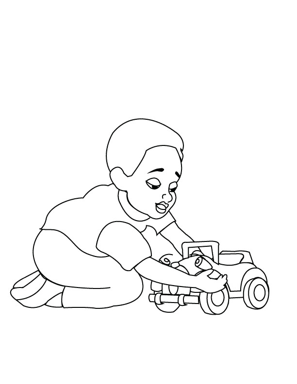 Coloriage et dessins gratuits Enfant joue avec sa petite voiture à imprimer