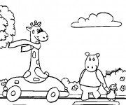 Coloriage Les animaux dans la Voiture