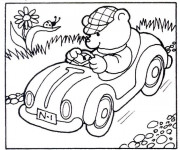 Coloriage Ourson conduit sa voiture