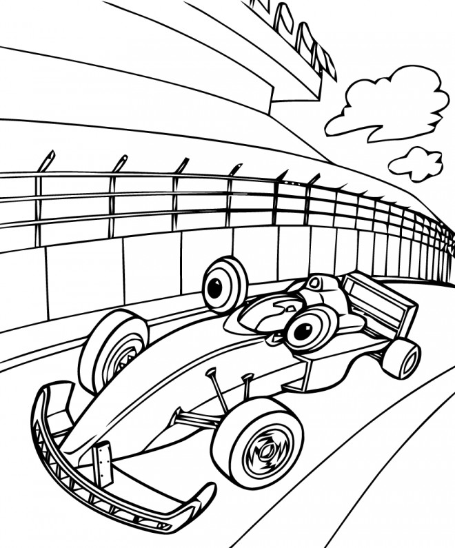 Coloriage Voiture Formule 1 humoristique dessin gratuit à imprimer