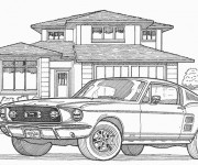 Coloriage Voiture derrière une maison dessin gratuit à imprimer