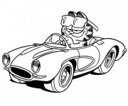 Coloriage Un chat qui conduit la Voiture dessin animé